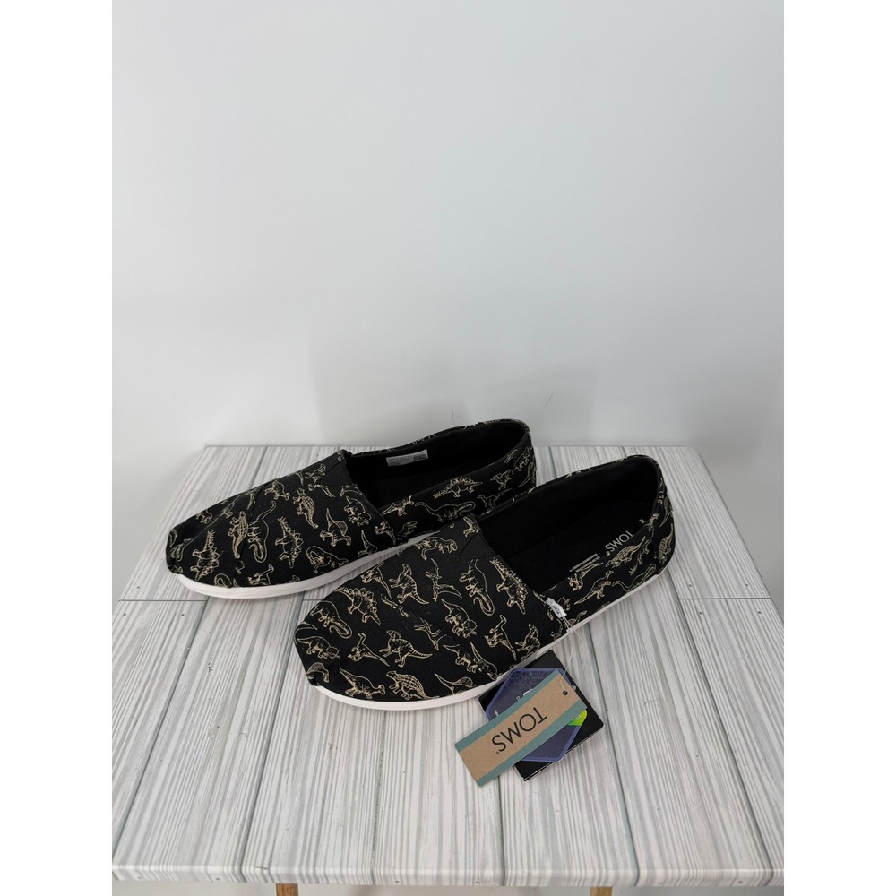 TOMS Alpargata Black Glow In The Dark Dinosaur Sketches Print‎ Mens 10.5 Shoes